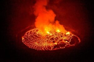 Active Nyiragongo eruption at the peak